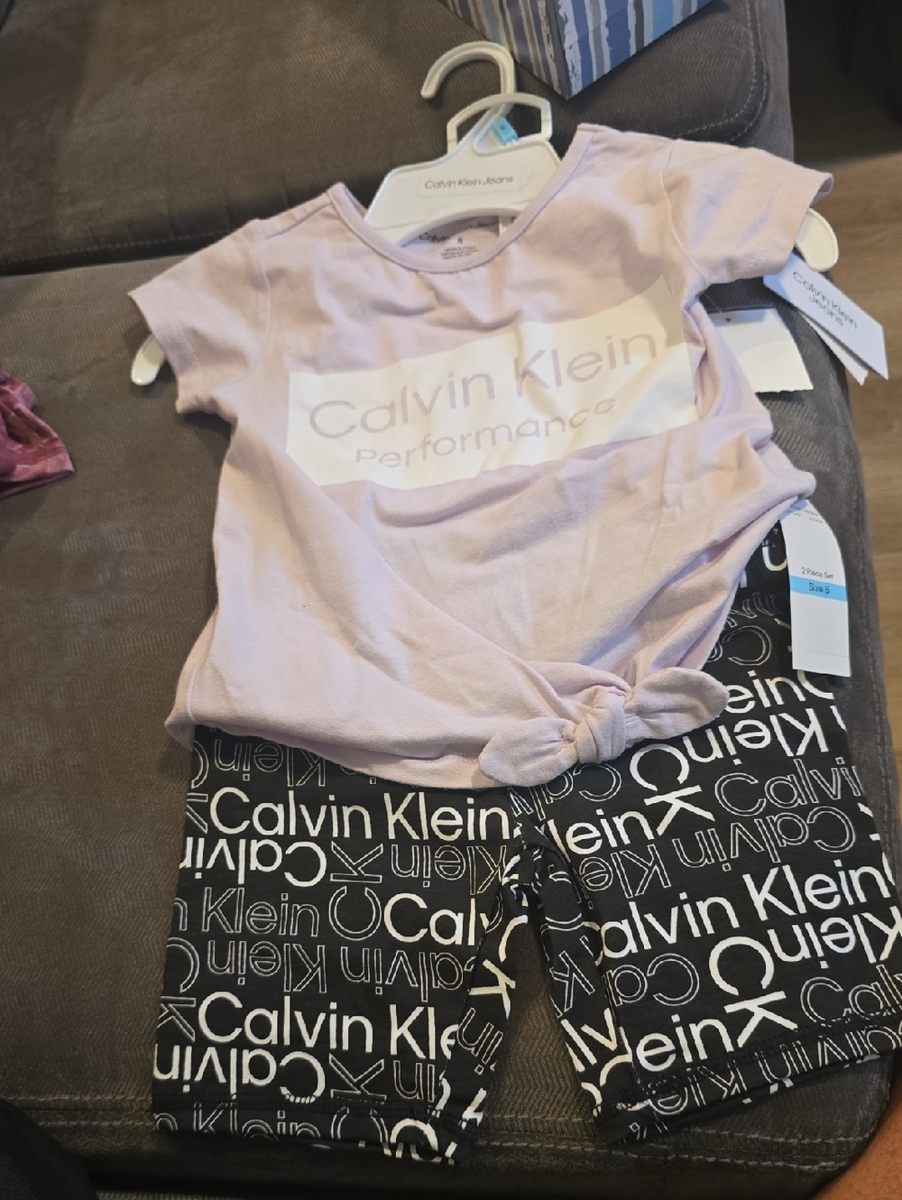 Calvin Klein Lavender Tee with Black Logo Shorts